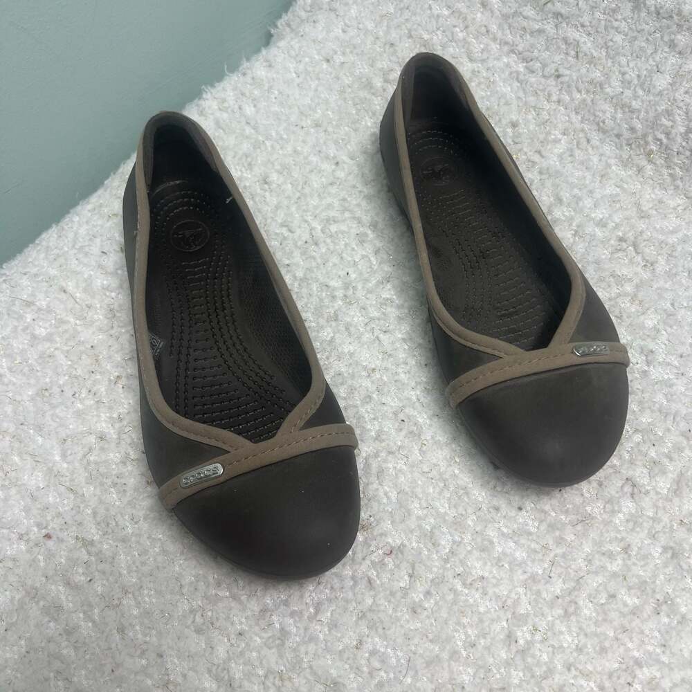 Crocs Kaela Women's Brown Ballet Flats Slip On Shoes Size 8 EUC Not Worn Outside